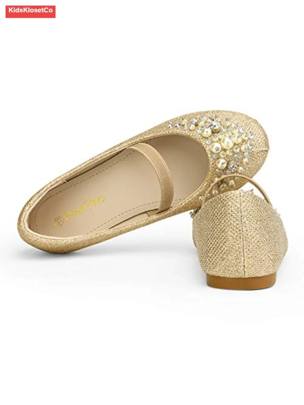 Girls Ballet Flats Mary Jane Dress Shoes Sparkly Pearls Rhinestones